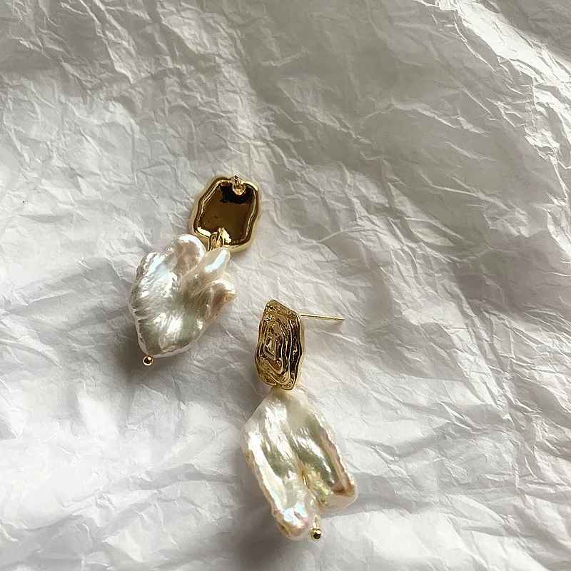 

New Youthway Instagram Simple baroque irregular gold plated real freshwater pearl earrings, Silver plated / gold plated