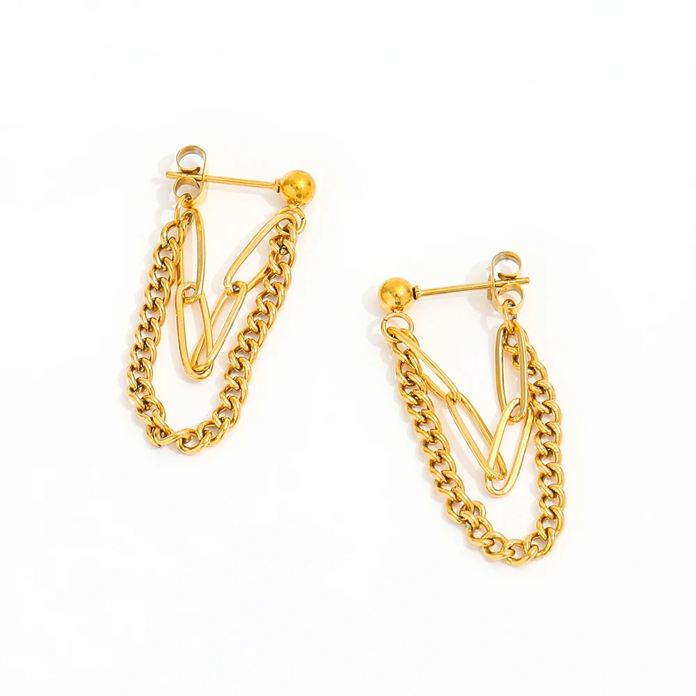 

JOOLIM High End 18K Gold Plated Double-layer Link Chain Tassel Earring Stainless Steel Earrings Stylish Jewelry