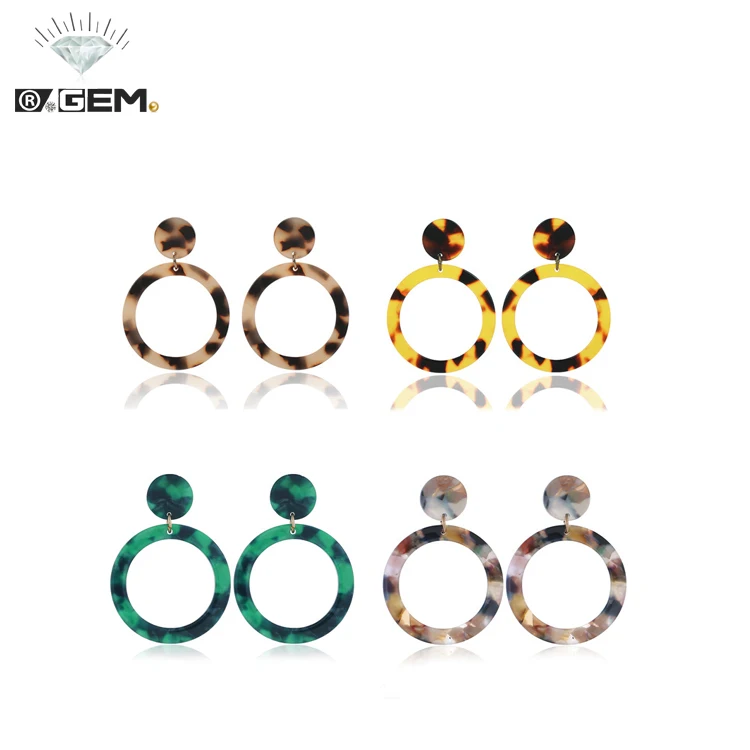 

R.GEM. Stainless Steel Hook Acrylic Resin 4 Sets Hoop Earring Sets for Women