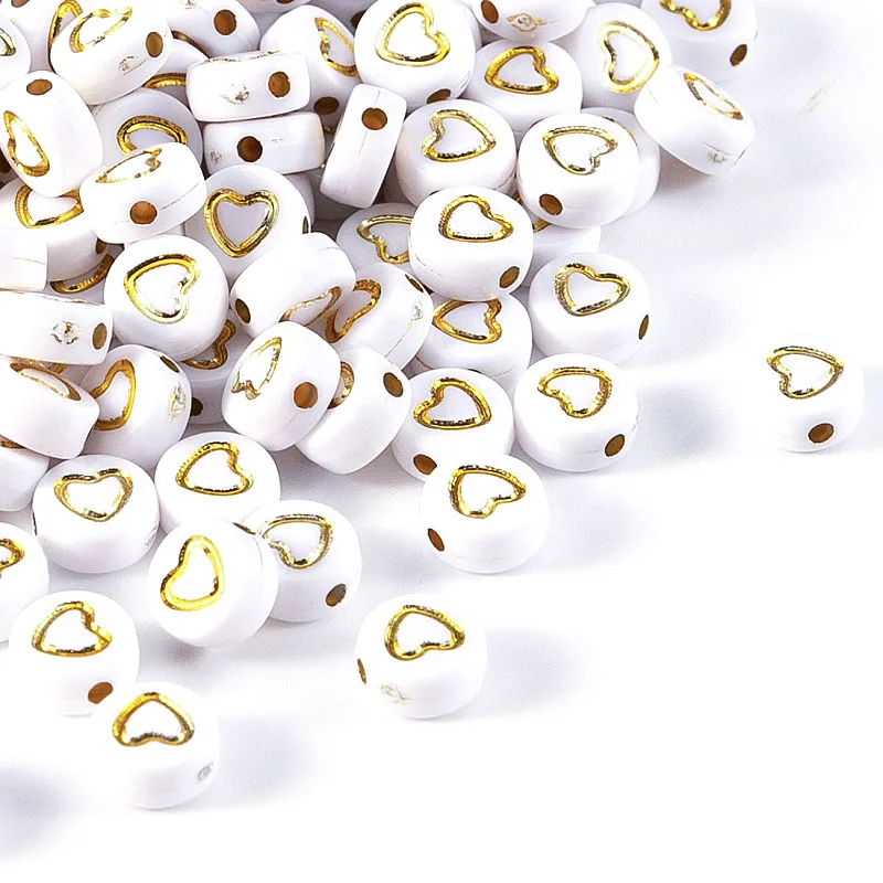 

Wholesale 4mm*7mm White Circle Hollow Golden Heart Letter Beads Plastic Letter beads Acrylic Alphabet Beads For Jewelry Making