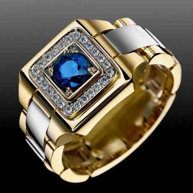 

Hesiod Gemstone Rhinestone Gold Wedding Ring Male Full Diamond Rings