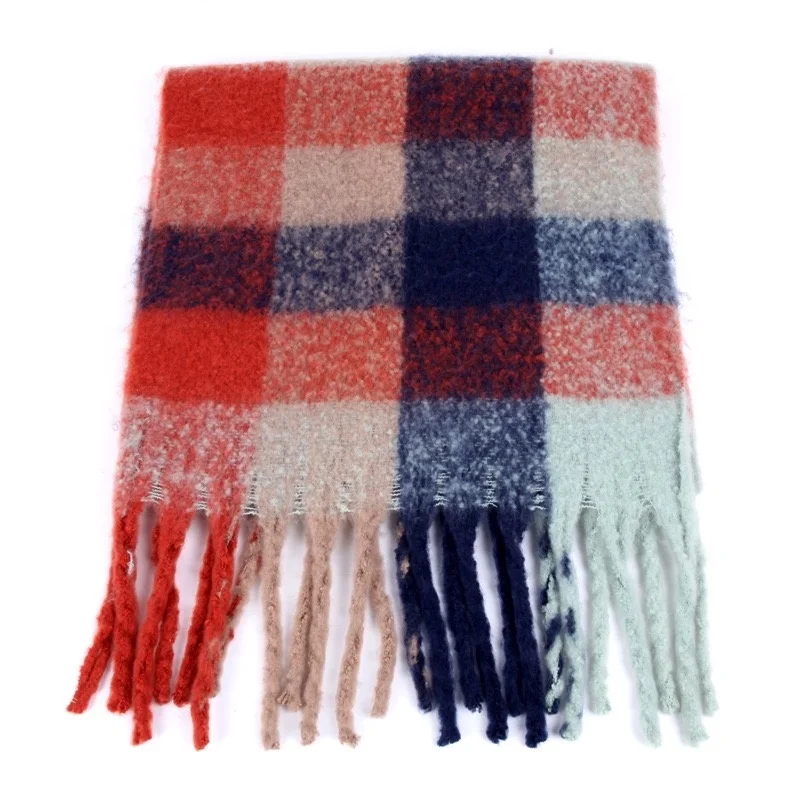 
Factory Direct Supply Tartan Wool Scarf Check Pattern Cashmere Thick Shawls Tassel Scarf 