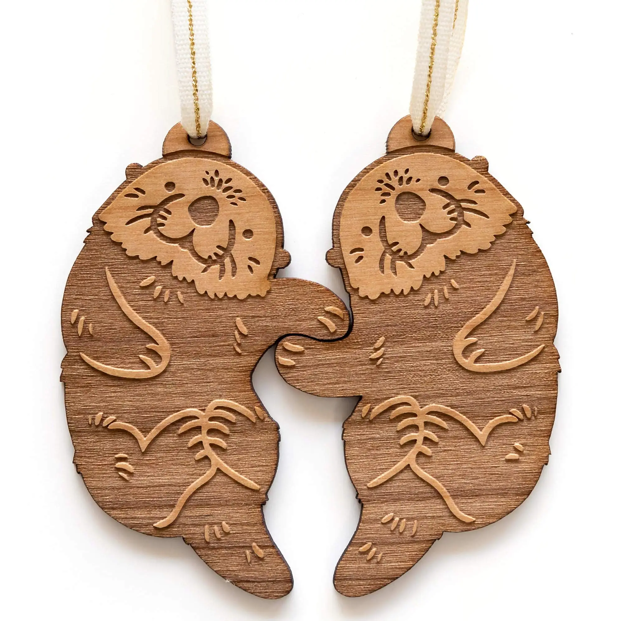 

Otters Pair Laser Cut Wood Ornaments Christmas Holiday Love Anniversary Personalized Gifts Custom Message Stocking Stuffers