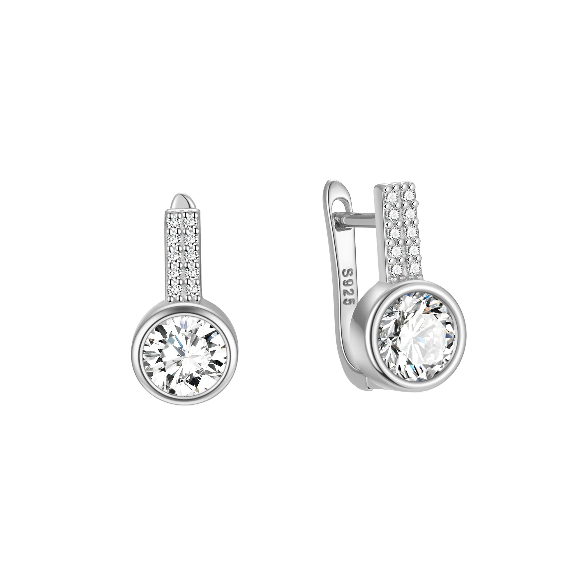White Green Red Zircon Earrings 925 Sterling Silver U Shaped Round Cubic Zirconia Hoops for Women Fine Jewelry Wholesale
