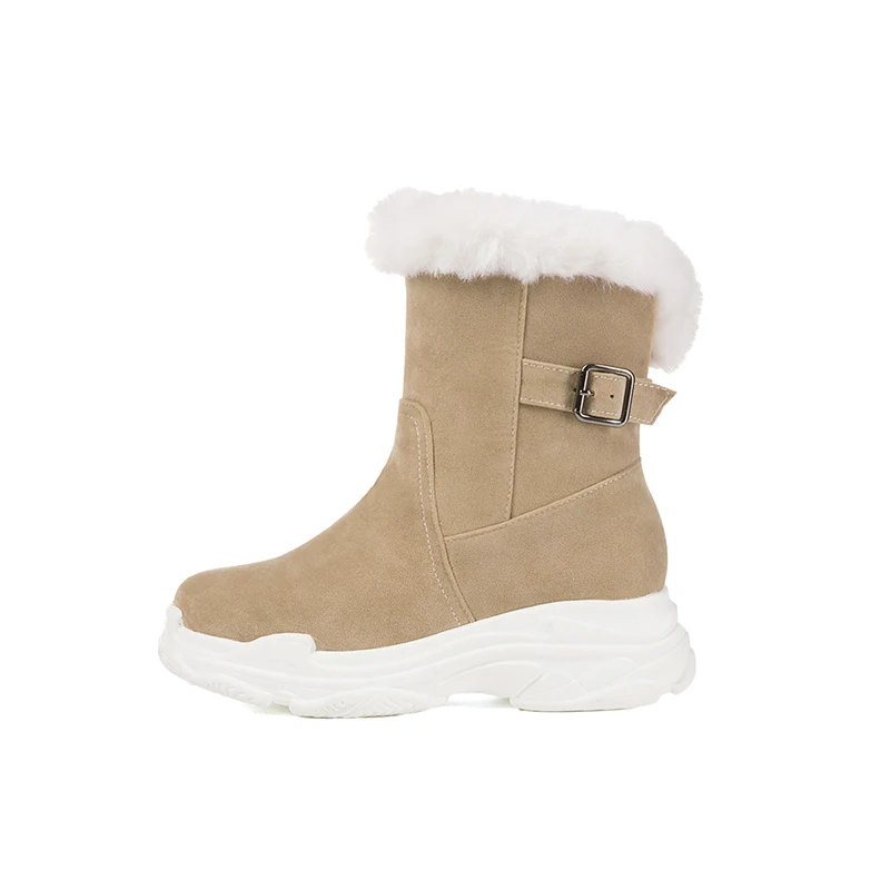 

Winter solid color round head Belt Buckles Snow boots for ladies