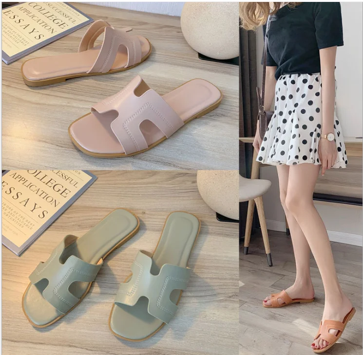 

Popular Women Solid Color Fashion Woman Flat Slides Sandals Slippers for Women