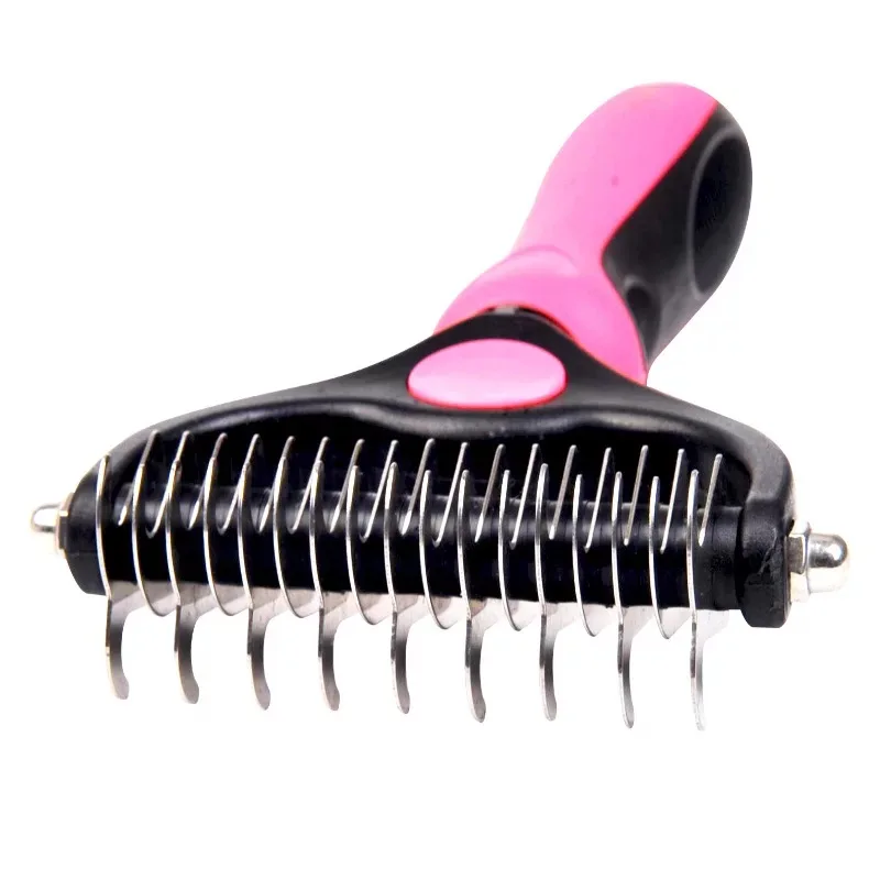 

Drop Shipping Pet Grooming Tool Undercoat Rake Comb Dematting and Shedding Brush, Blue/black, pink/black