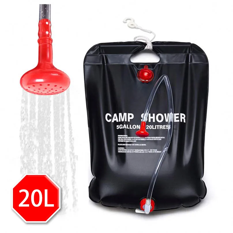 

Custom Logo 20L Portable Outdoor Hiking Shower Tools Travel Beach Water Bag Ultralight PVC Camping Heating Solar Shower Bag, Black