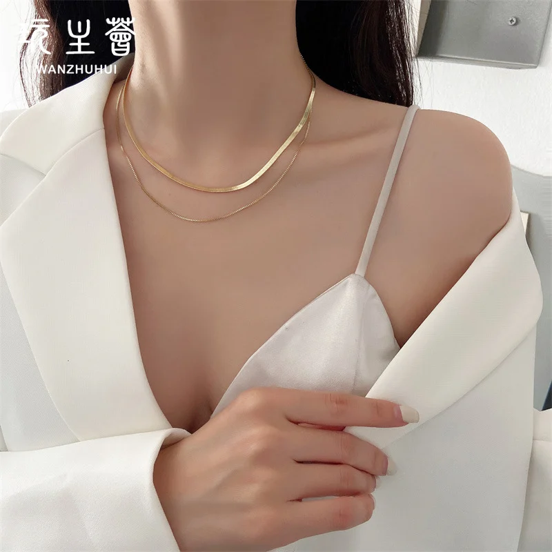 

dainty bohemia jewelry 925 silver gold plated stainless steel necklaces double layer chain necklace women