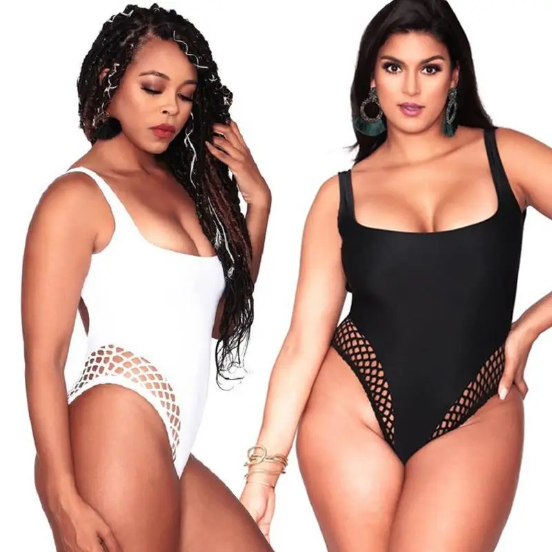 

Best seller open back mesh bikinis woman swimwear plus size bathing suits, White, black