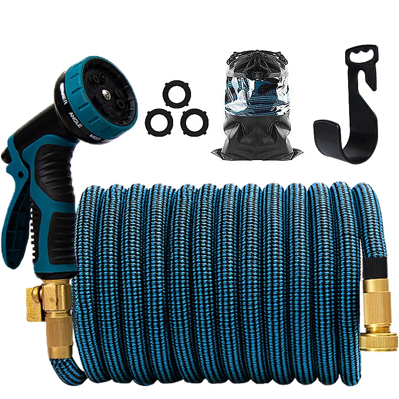 

Hot Selling Upgraded Brass Connectors Expandable Garden Water Hose With 9 Function Nozzle