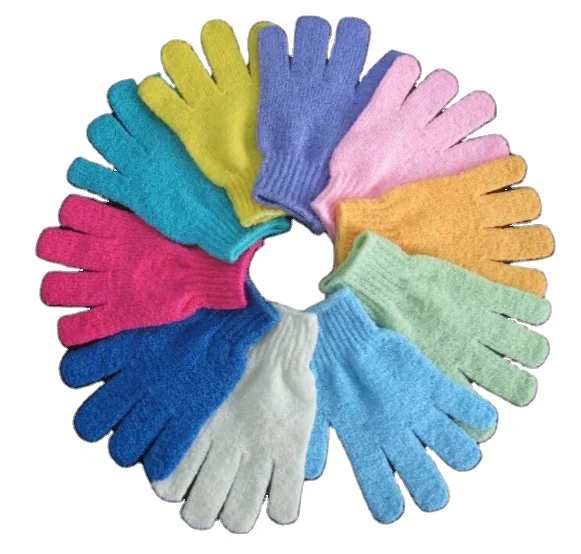 

customized wholesale Colorful nylon exfoliating shower scrubber five finger glove, Pic