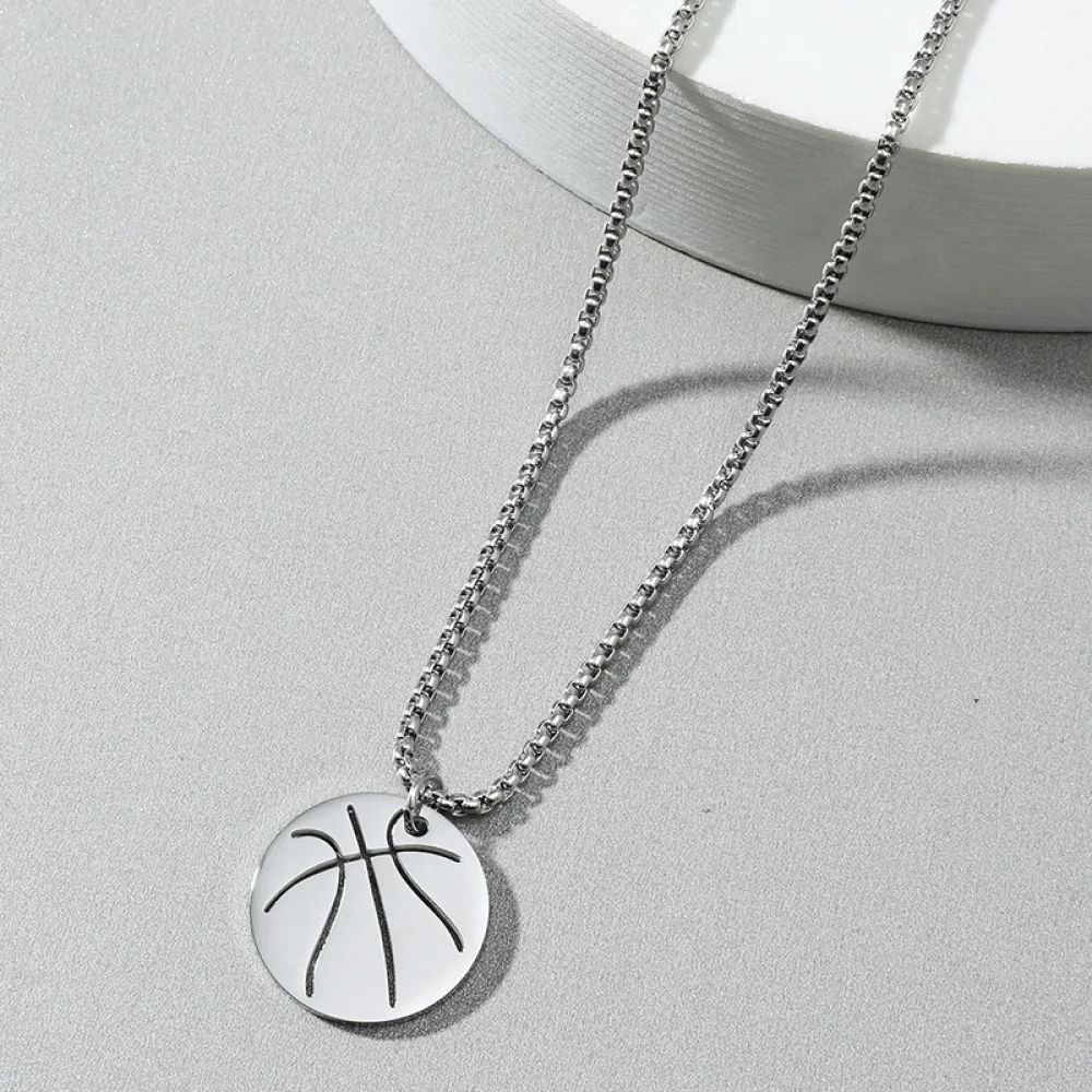 

Simple Fashion Collier Homme Gift Hollow Basketball Pendant Stainless Steel Men Cool Necklace For Boys