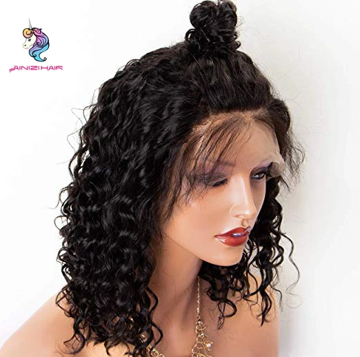 

Ainizi wholesale heat resistant 14 inches natural black afro kinky curly 13x4 synthetic lace front wigs for black women