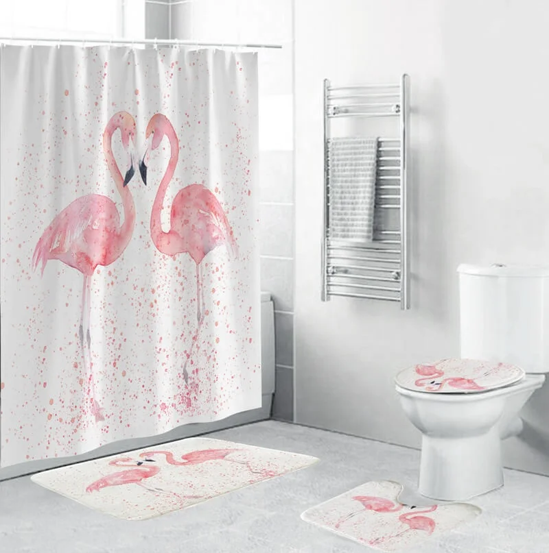 

i@home fashion white flamingo printed shower curtain bathroom waterproof modern sets, White and pink