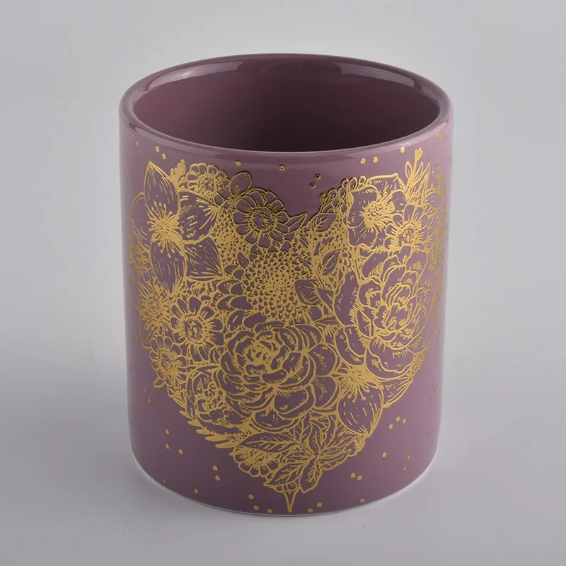 pink glazing ceramic candle jars with gold printing