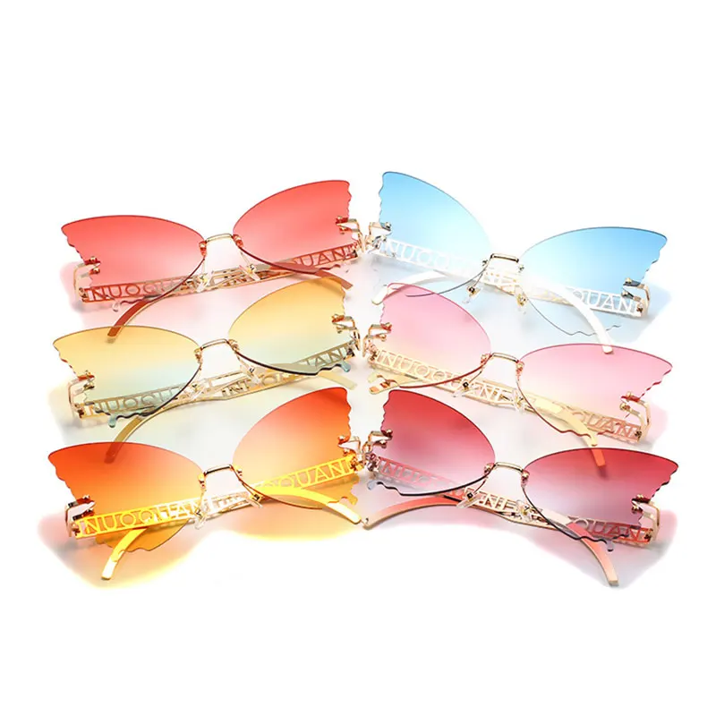 

Newest Fashion New Arrival 2021 Designer Rimless Gradient Trendy Glasses Butterfly Women Oversized Shades Sunglasses