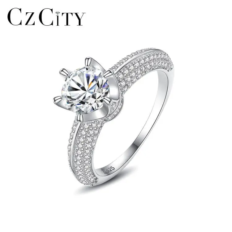 

CZCITY Bling 1 Carat Diamond Price Silver 925 Woman Crown Princess S925 Moissanite Eternity Ring