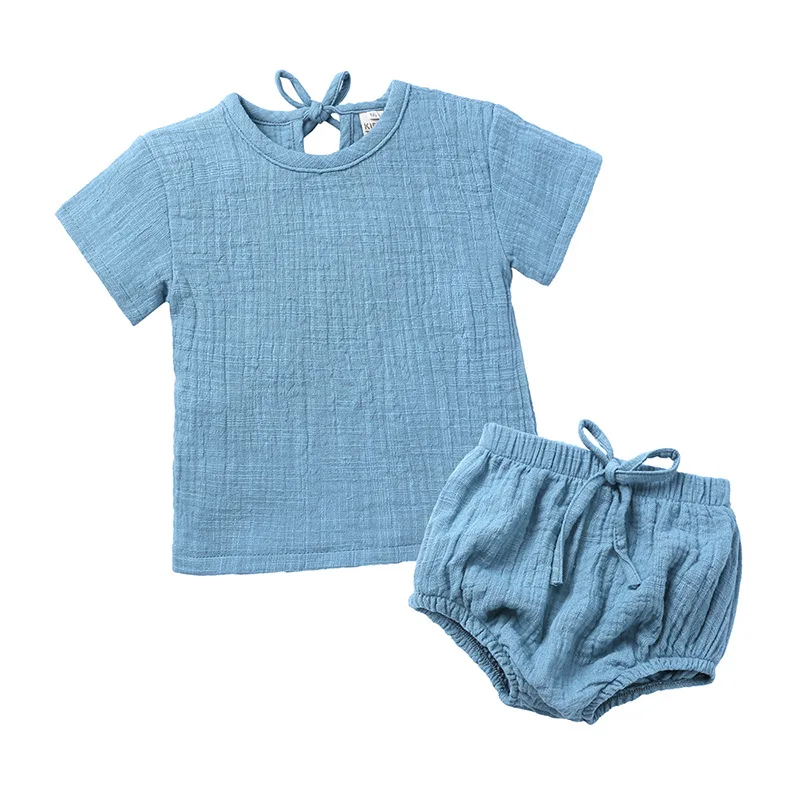 

Kids Tales clothing Kids Boys And Girls Linen Clothing Set Short Sleeve Top + Pp Pants 2Pcs/Set Boutique Baby Solid Outfits M662