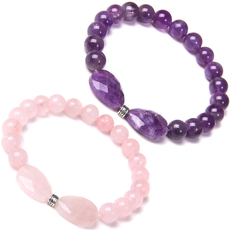 

8mm Handmade Natural Stone Strand Bead Bracelet Reiki Healing Pink Quartz Aventurine Amethysts Crystal Bracelets, As photo show