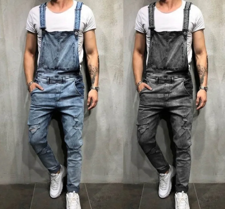 

Wholesale Fashion Sling Denim Rompers Torn Off Demin Trousers Men Blue Jean Pants, Light blue black, dark blue, gray