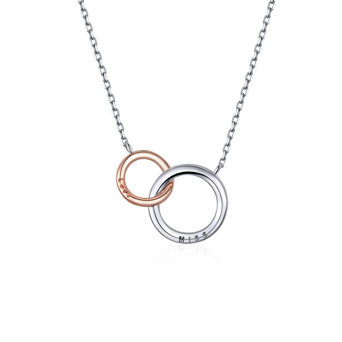 

BAMOER Double Circle Chain Necklace for Women Rose Gold Color 925 Sterling Silver Miss & Love Wedding Fine Jewelry BSN159