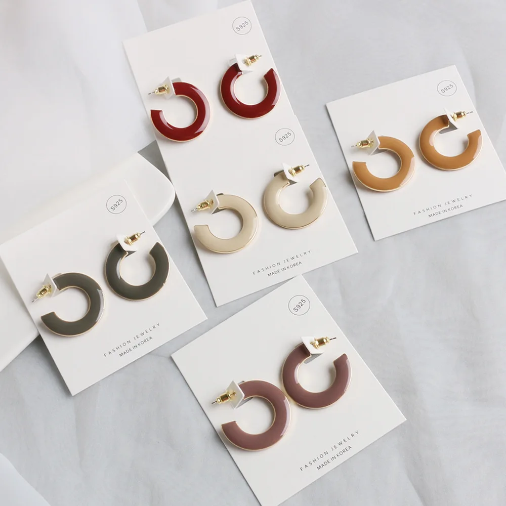 

JUHU 925 silver needle accessory drops of oil hoop earrings round geometric drop earrings vintage stud earrings for female, Green