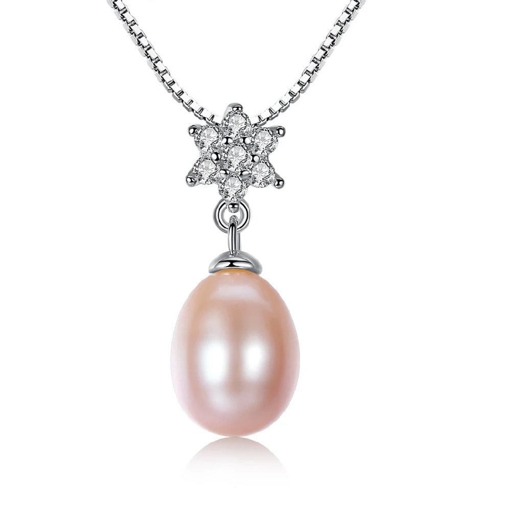 

Pearl Necklace Women Oval Flower Design Cubic Zirconia Jewelry S925 Sterling Silver Necklaces