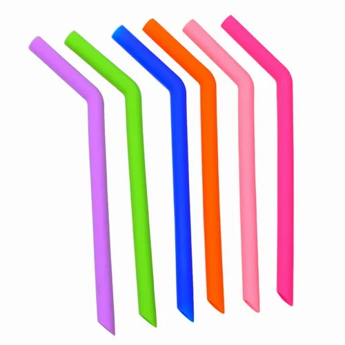

Amazon Hot Sell Bent Reusable Silicone Drinking Straws With Cleaning Brush and Storage Bag, Any color is available