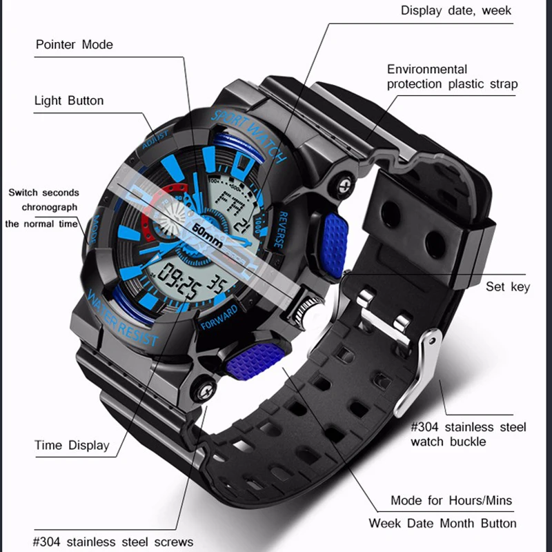 
Sanda 799 Sport Brand Electronic Watch Digital Men Wristwatches White Military Waterproof Swim Male Reloj Watch 