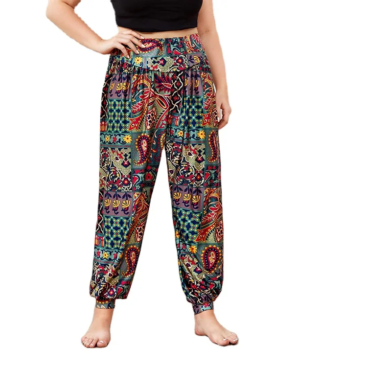 

hot-selling popular summer casual pants plus size loose daily floral printed trousers ankle-length pants ladies bottoms