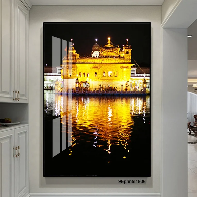 

Golden Temple Nighttime wall decor Crystal Porcelain Painting Metal Framed Wall Art