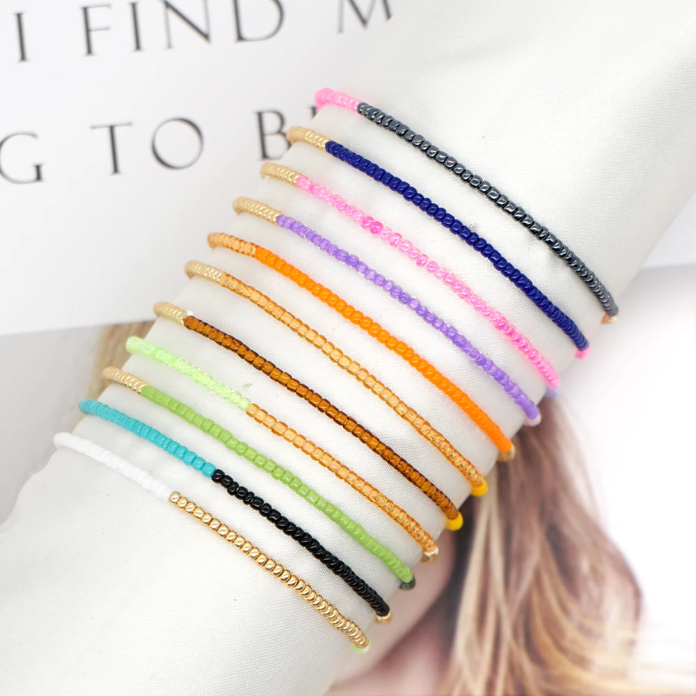 

2023 New Trendy Charm Bracelets Jewelry Handmade Rope Colorful Bead Bracelet Miyuki 11/O Golden Seed Bead Bracelet Tiny Bangles