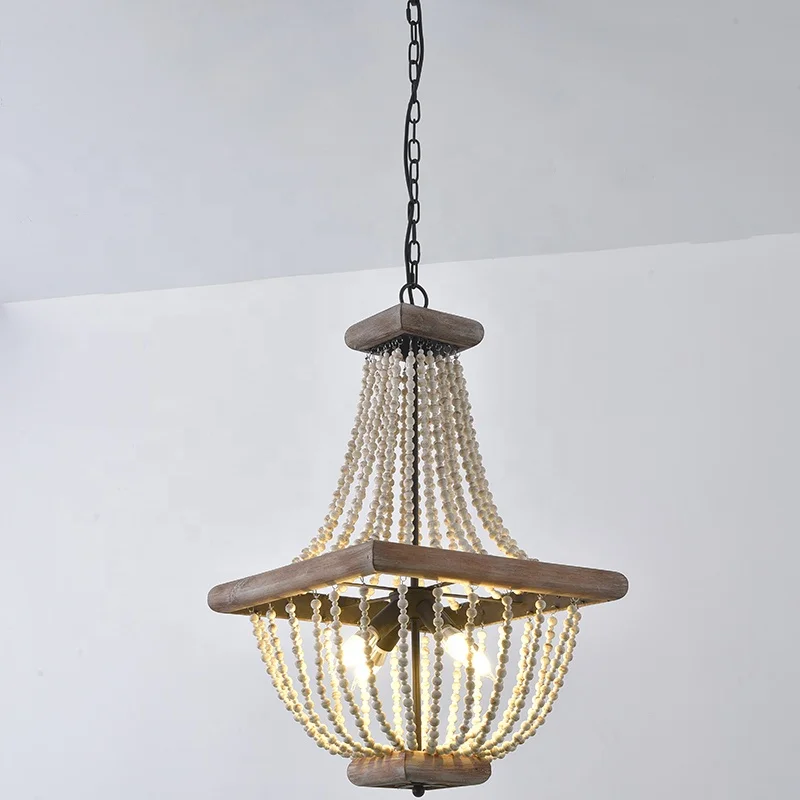 Free shipping Amazon Top Seller vintage Wood Beads pendant light for dining room