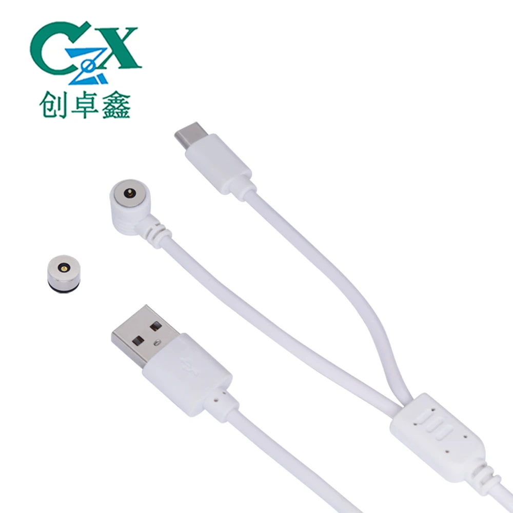 

2020 hotsale white 1pin one in two male two head double charging pogo pin magnetic USB cable