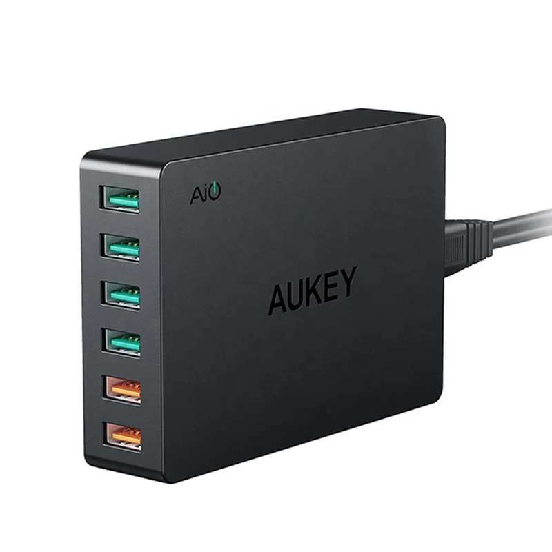 

Aukey PA-T11 60W Qualcomm Quick Charger 3.0 AiPower 6 USB Outlet Adapter For iPhone 13 Android Wall Charger Cable, Black