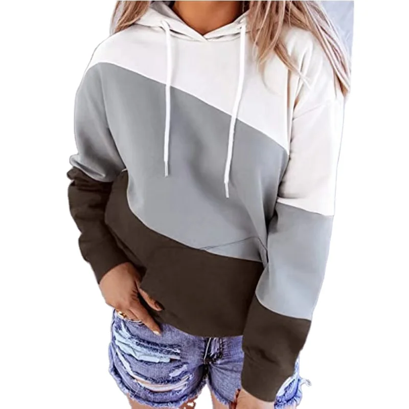 

European And American Foreign Trade Cross-Border New Amazon Hot Style Stitching Hit Color Round Neck Long Sleeve Casual Loose Wo, Picture shows