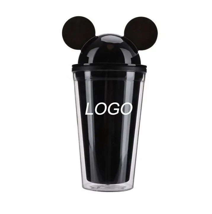 

Wholesale Double Walled Acrylic Clear 16oz Mini Mickey Minnie Mouse Head Ear Tumbler Cup with Dome Lid, Accept customized color
