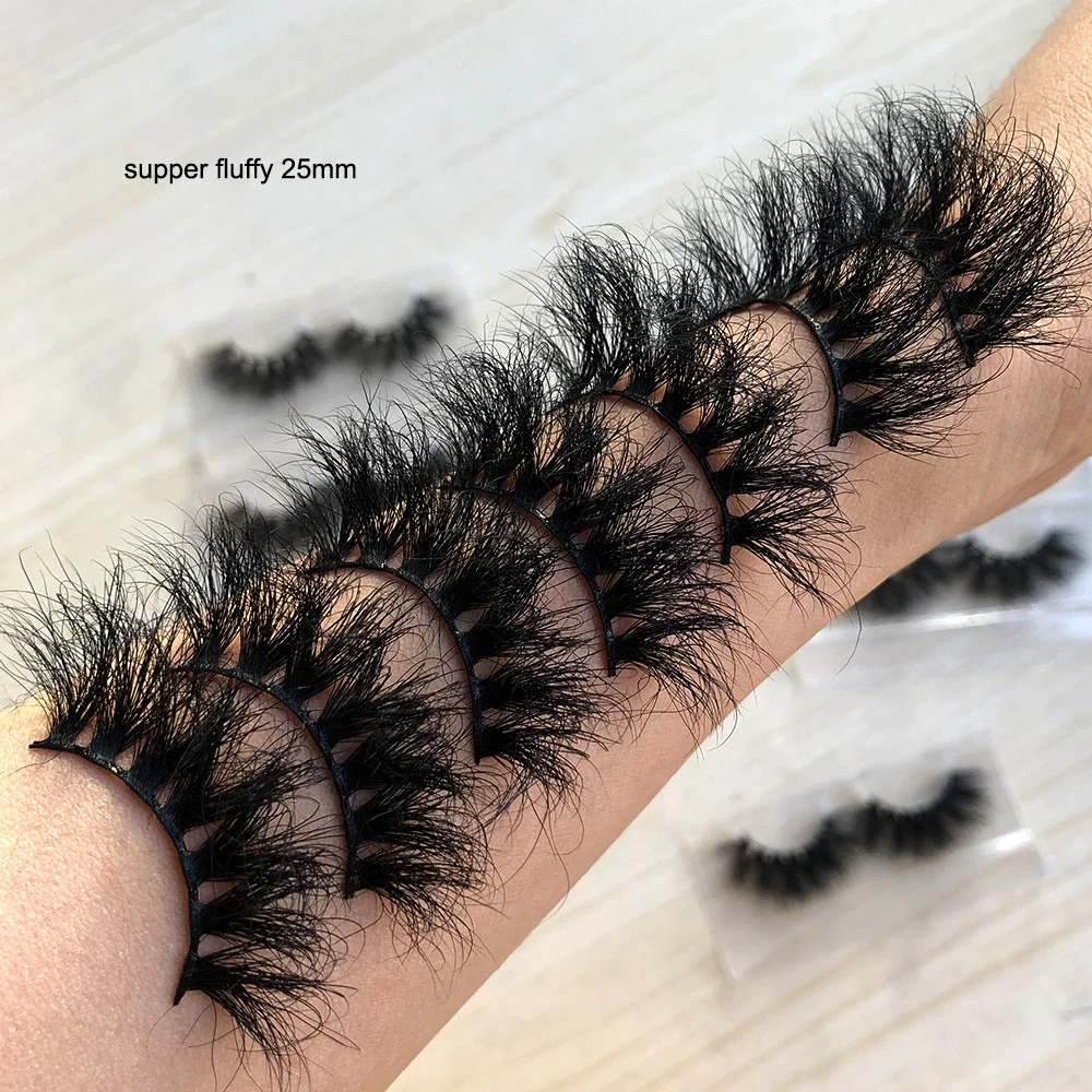 

Handmade 100% fluffy private label lashes 3d real thick full strip mink lashes wispy eyelashes wholesale vendor, Black
