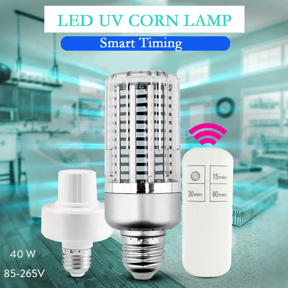 40W E27 UV Lamp 5736 SMD LED Corn Bulb With Remote 110V 220V Ultraviolet Light 130LEDs Home Office