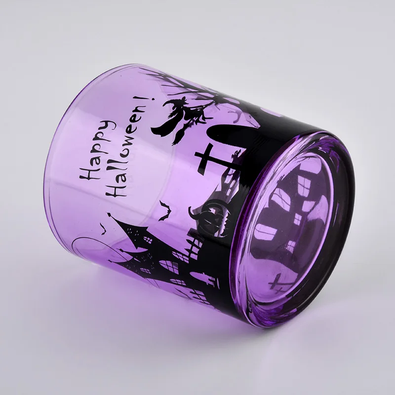 purple sprayed glass candle jars for All Saints' Day