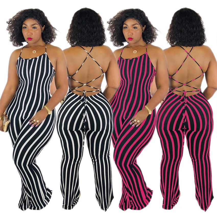 

Fashion high quality sleeveless summer sexy one piece jumpsuit fashionable adjustable stripes backless jumpsuit women, Custom choose