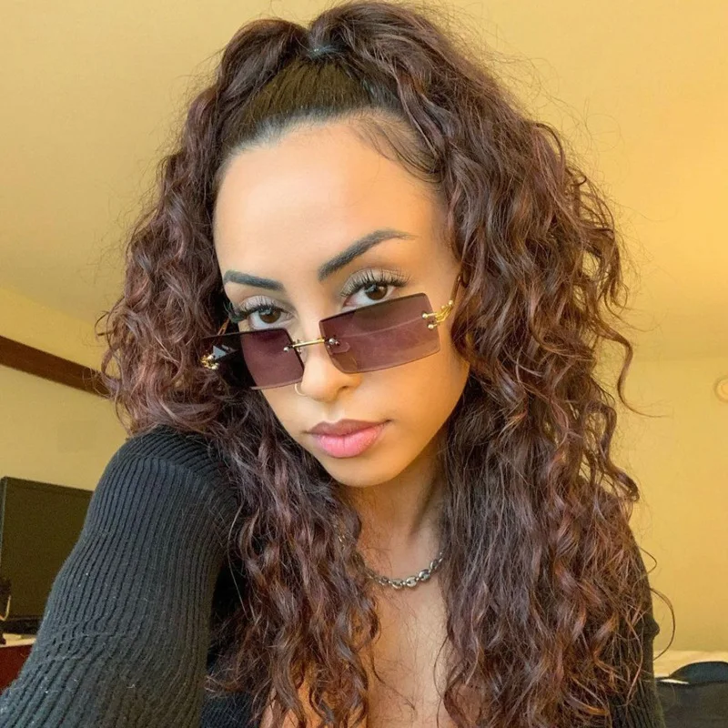 

A18976 women's square frameless sunglasses retro diamond cut transparent glasses