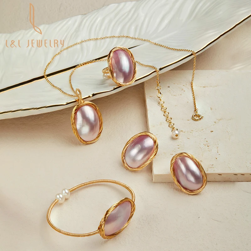 

Hot sale fashion nature pearl Mabe 9k Gold Filled handmade jewelry sets ring Earrings bangle pendant for party gift for girl