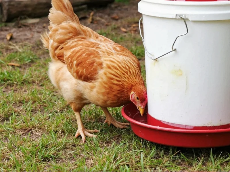 5-gallon bucket chicken feeder with chickens eating