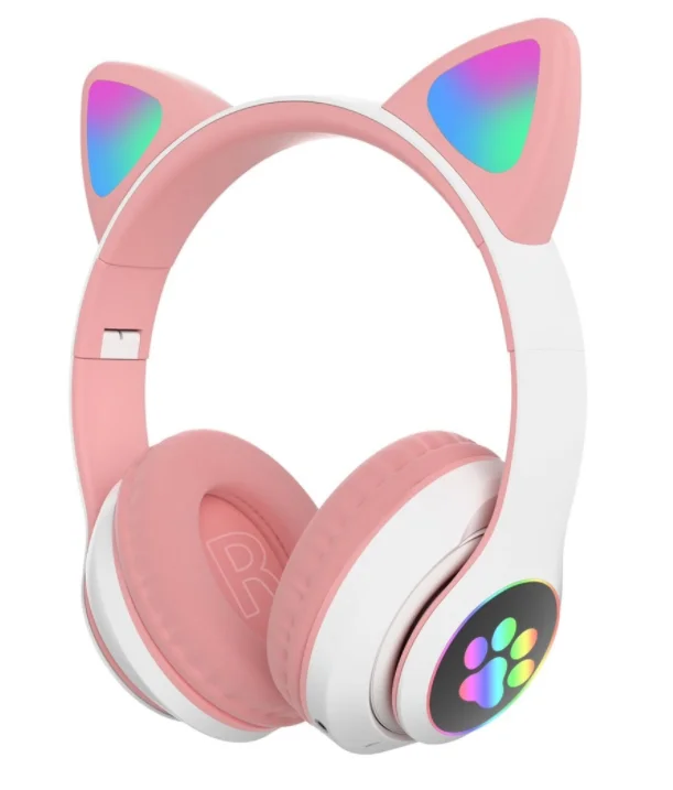 

VALDUS Wholesale Children Color LED Cute Cat Ears Headset BT5.0 Studio Gaming Wireless Headphones for Girls