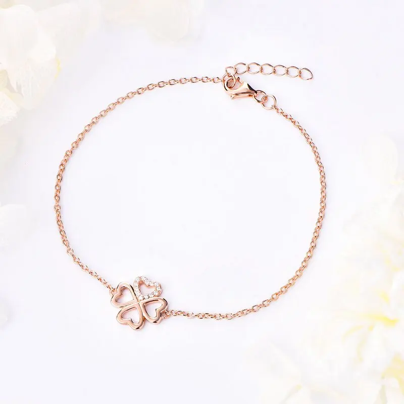 

Wholesale Simple and Fashion Jewelry 925 Silver Clover Bracelet Rose gold plated With White Cubic Zircon For Women