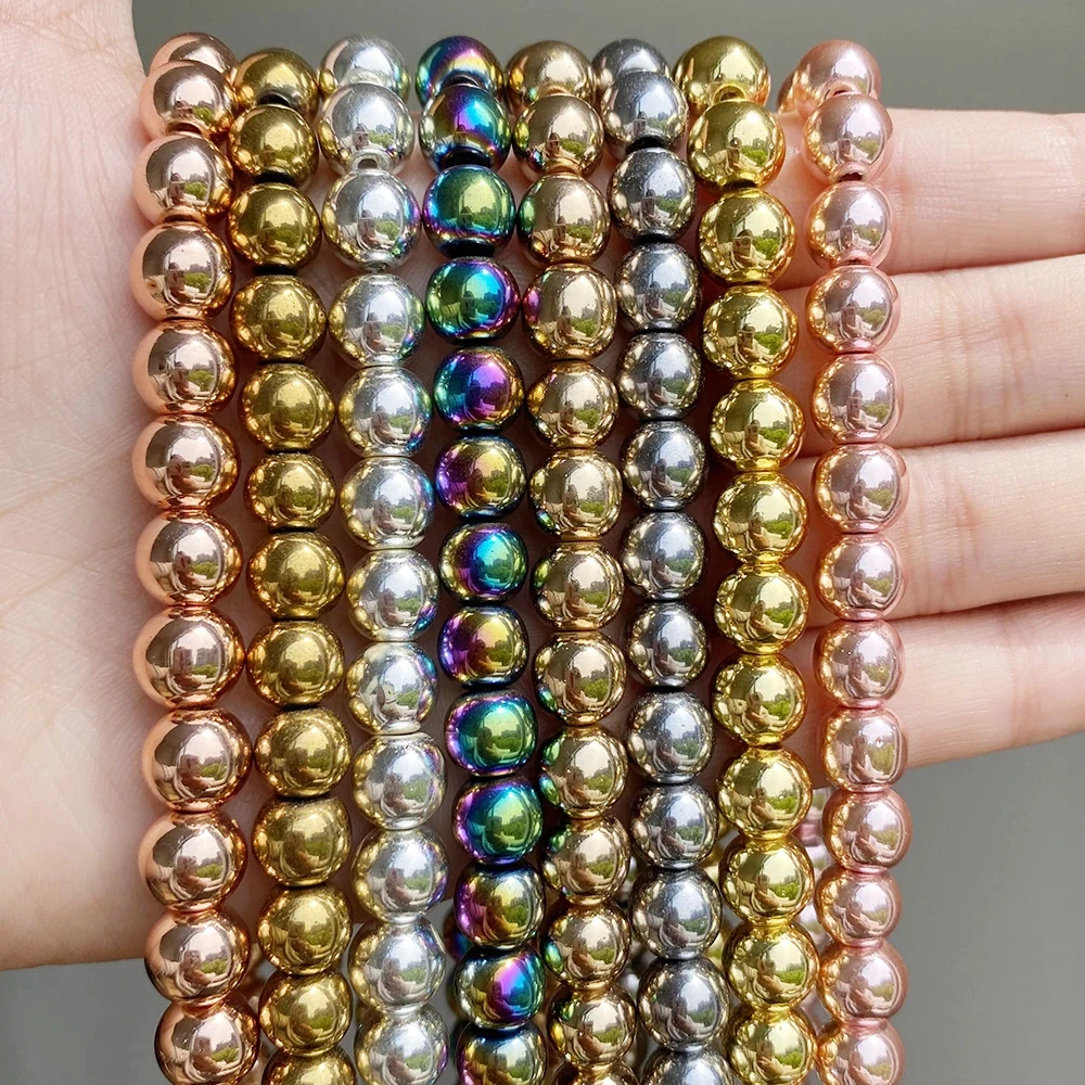 

Wholesale Round Shape 2/3/4/6/8/10MM Smooth Gold/Silver/Black/Colorful Hematite Stone Beads For Jewelry Making