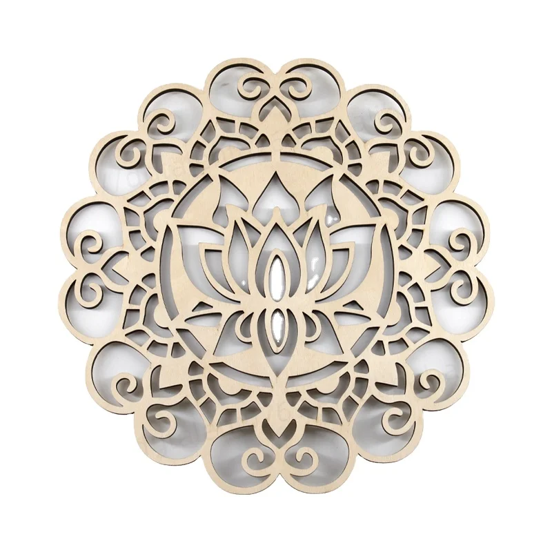 Tailai Hot Sale Flower Life Lotus Sacred Geometry Wood Wall Art Home Decor for Yoga Meditation Wooden Wall Hanging Sculpture