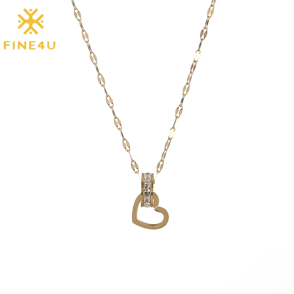 

Fashion Dainty Jewelry Bling Gold Plated Cubic Zircon Cz Stainless Steel Heart Pendant Necklace